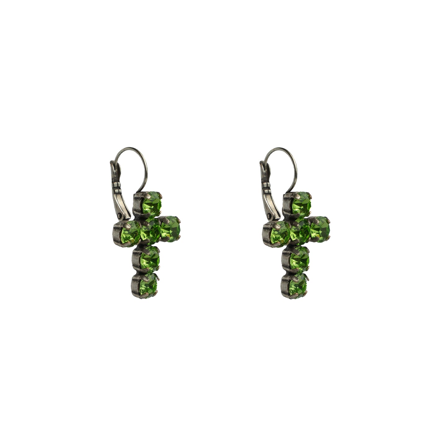 Crystal Cross Drops - Peridot - Antique Silver