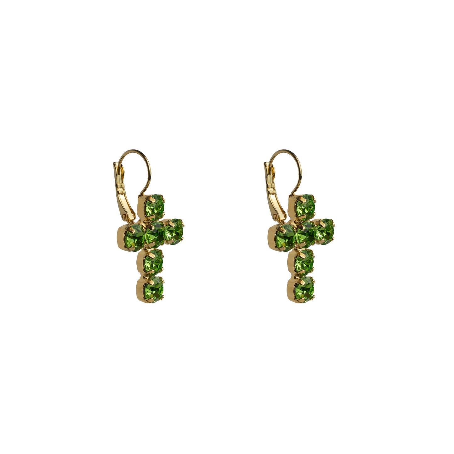 Crystal Cross Drops - Peridot - Soft Gold