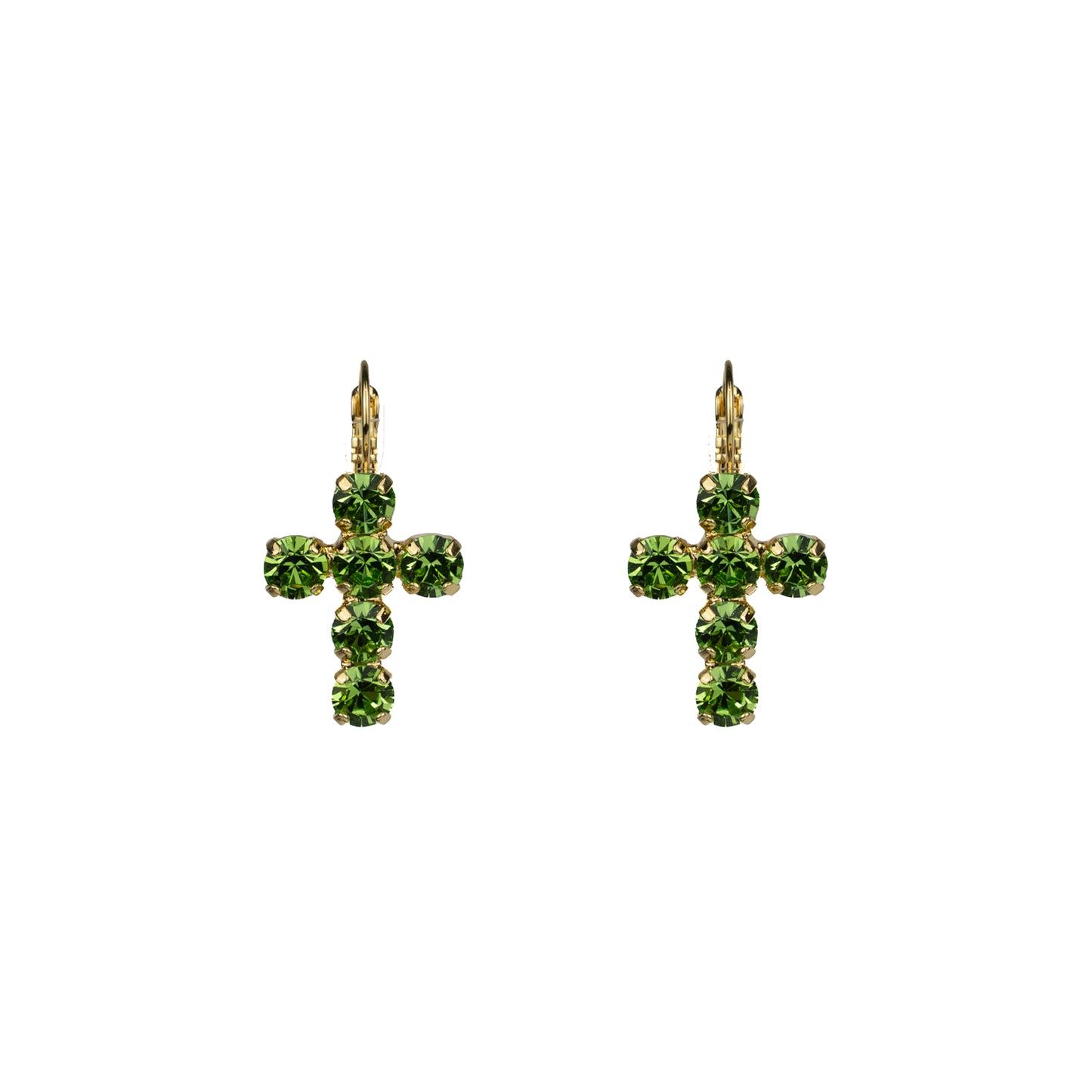 Crystal Cross Drops - Peridot - Soft Gold