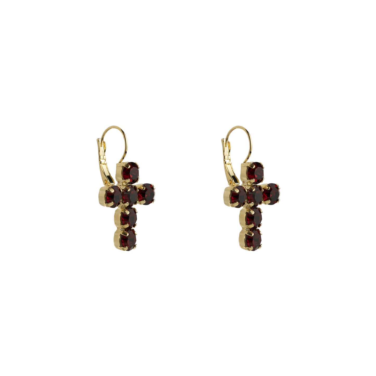 Crystal Cross Drops - Ruby - Soft Gold