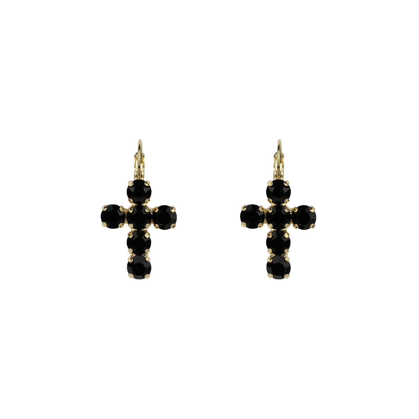 Crystal Cross Earrings - Jet - Soft Gold