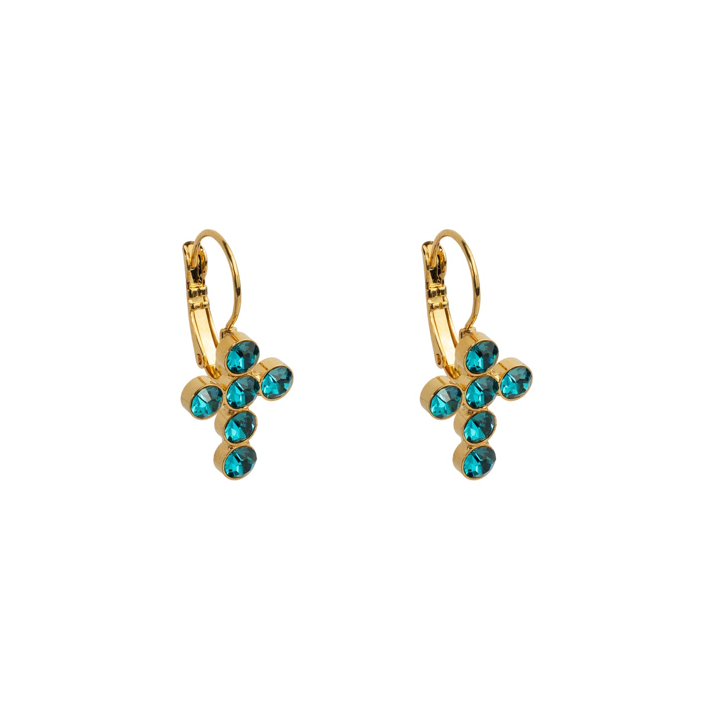 Crystal Mini Cross Drops - Aqua - Gold
