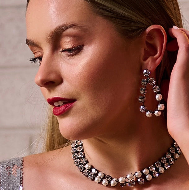 Aurora Rocks Loops - Crystal & Pearl - Antique Silver