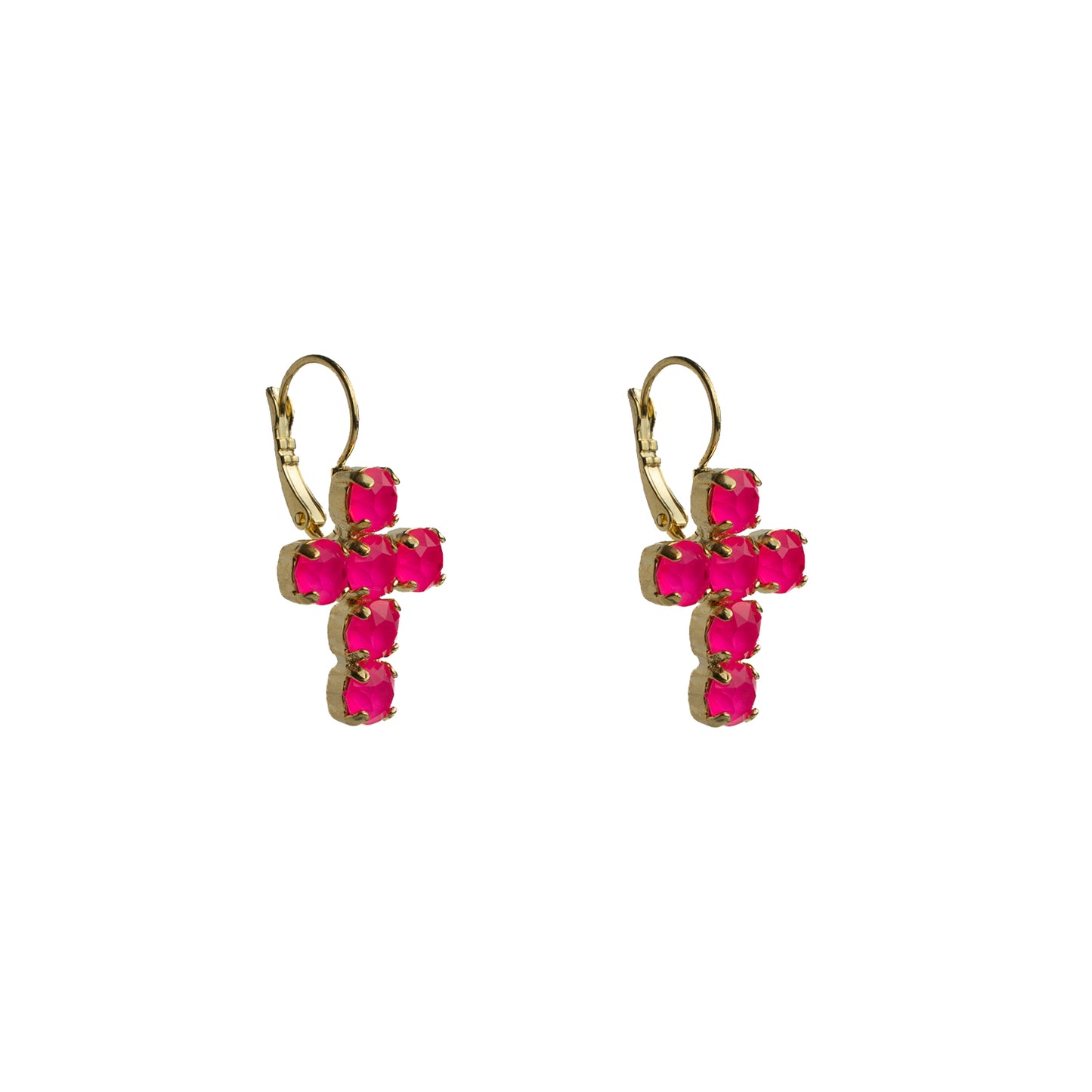 Crystal Cross Drops - Electric Pink - Soft Gold