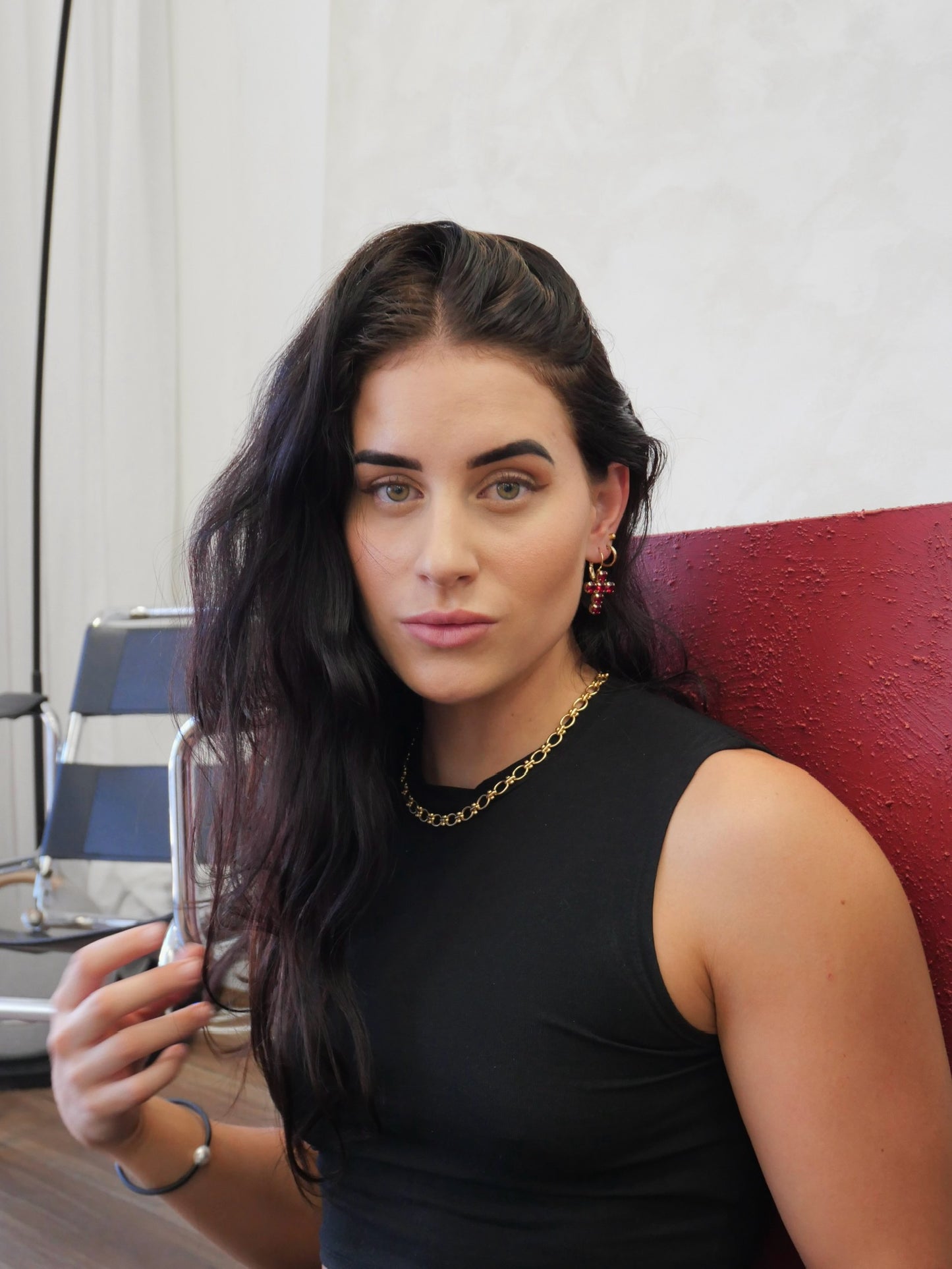 Crystal Cross Drops - Sapphire - Antique Silver