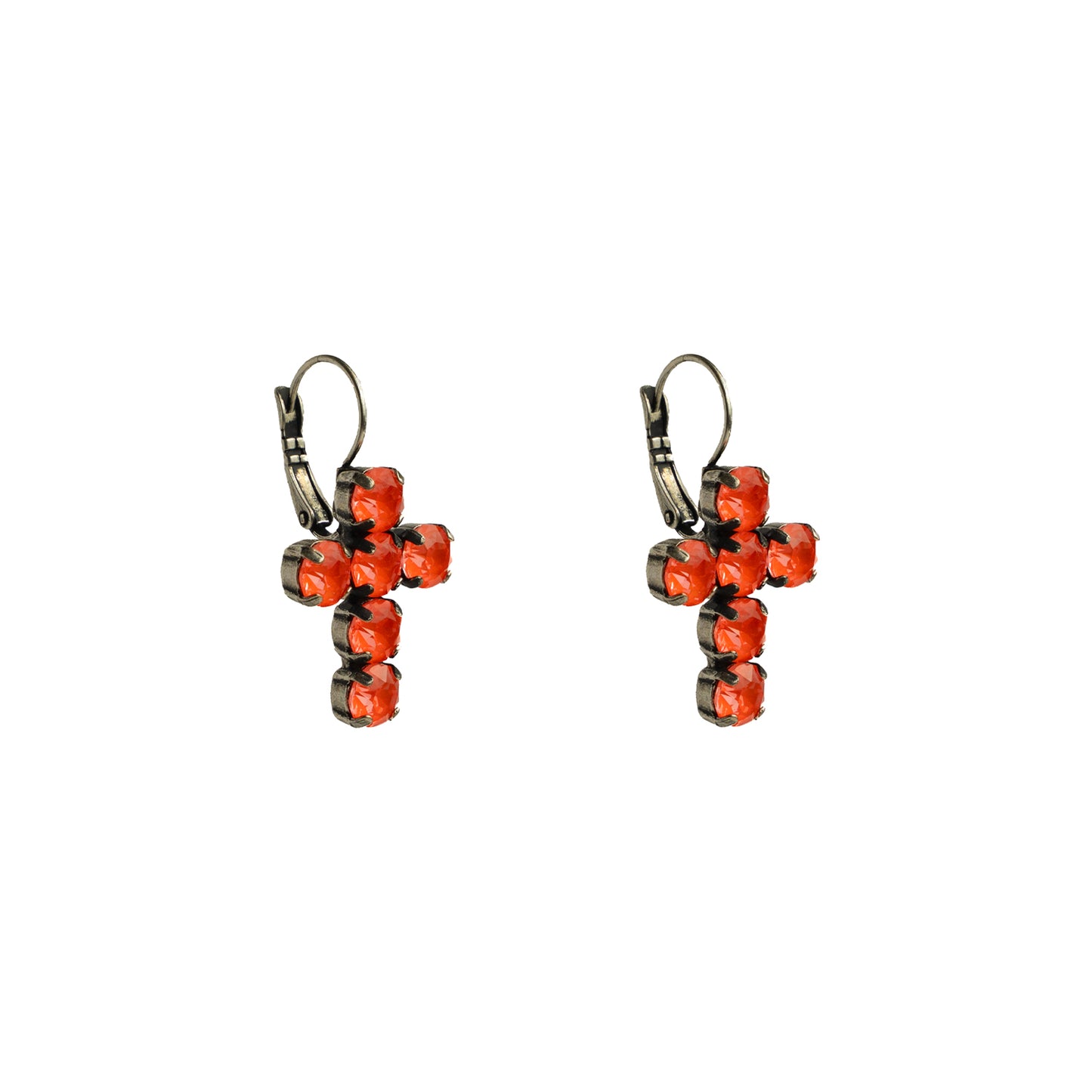 Crystal Cross Drops - Electric Orange - Antique Silver