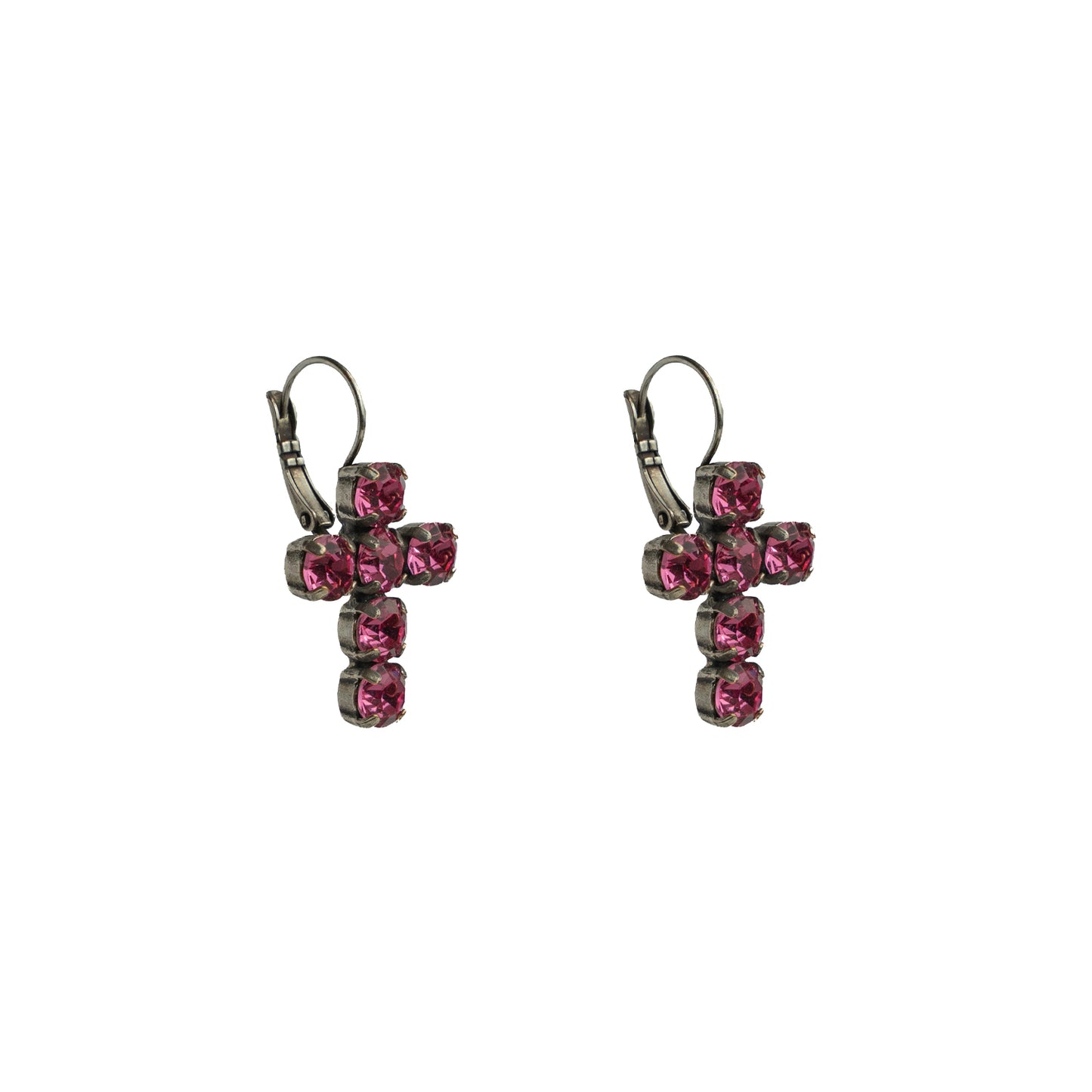Crystal Cross Drops - Rose - Antique Silver