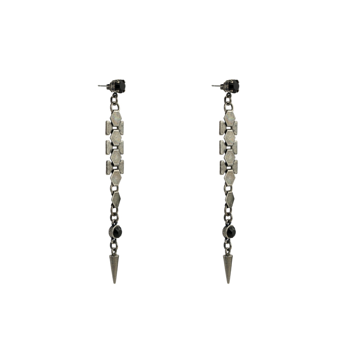 Dylan Spike Earrings Maxi – Jet - Antique Silver