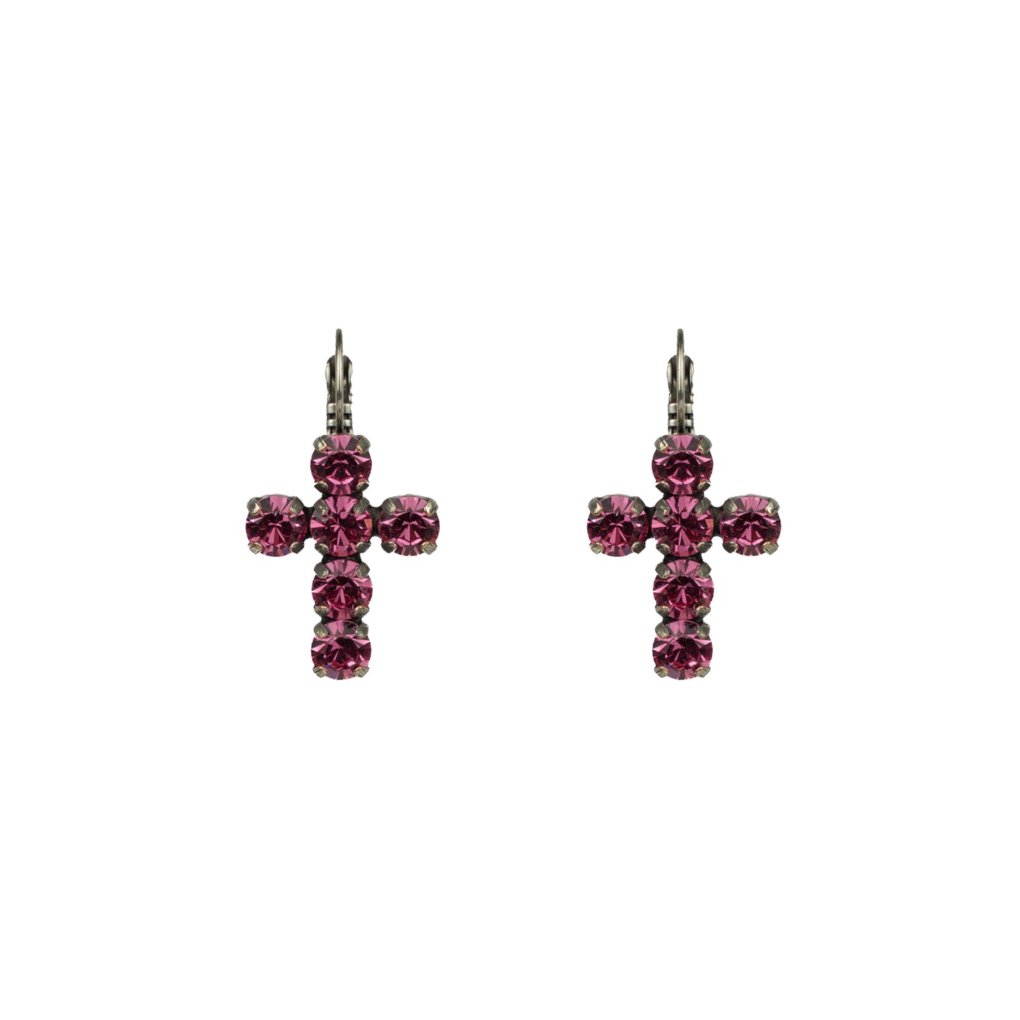 Crystal Cross Drops - Rose - Antique Silver