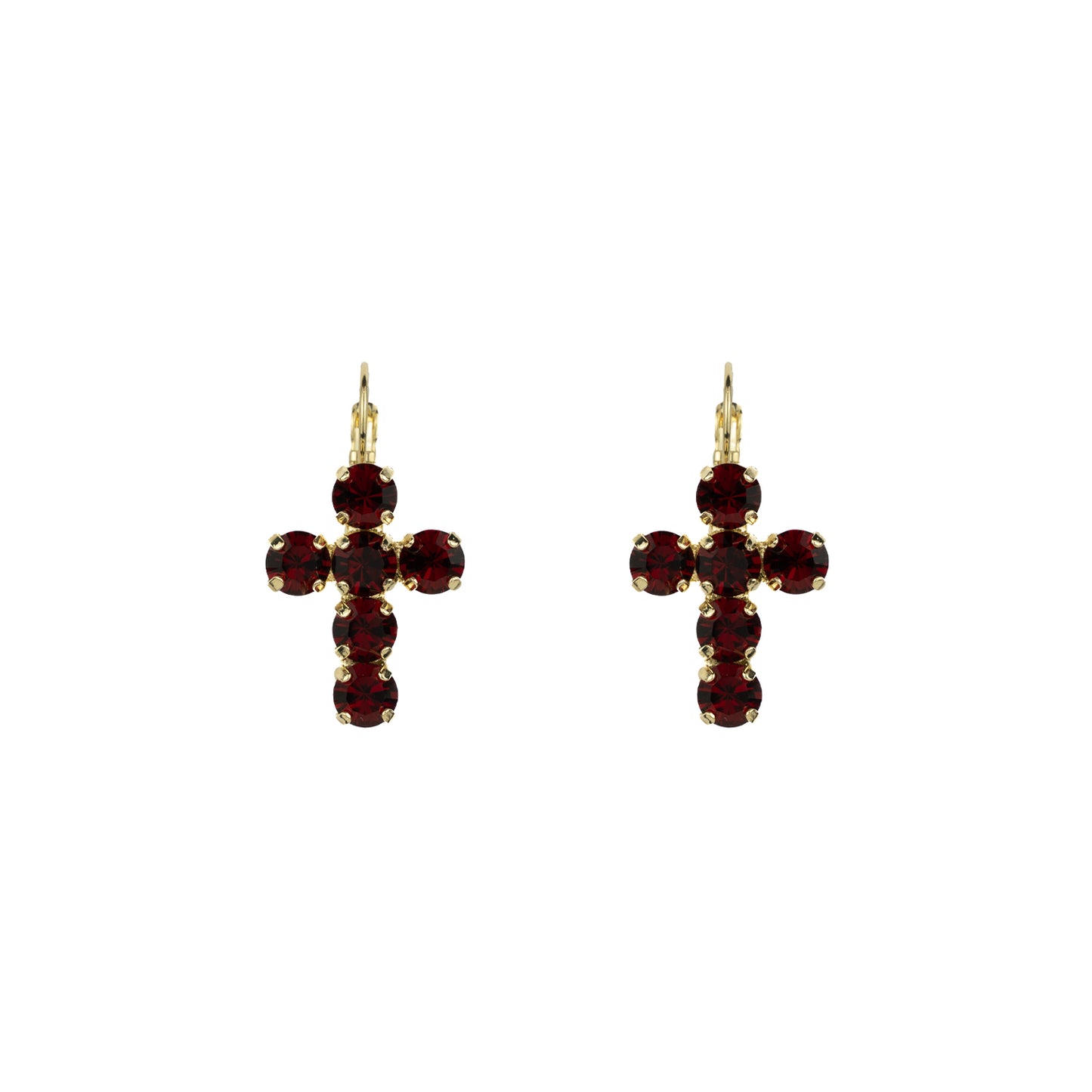 Crystal Cross Drops - Ruby - Soft Gold
