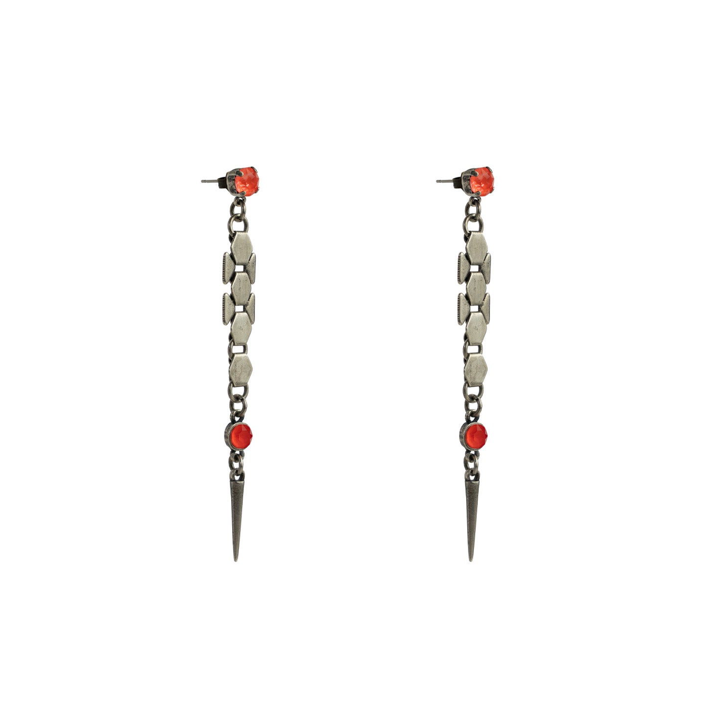 Dylan Spike Earrings – Electric Orange – Antique Silver