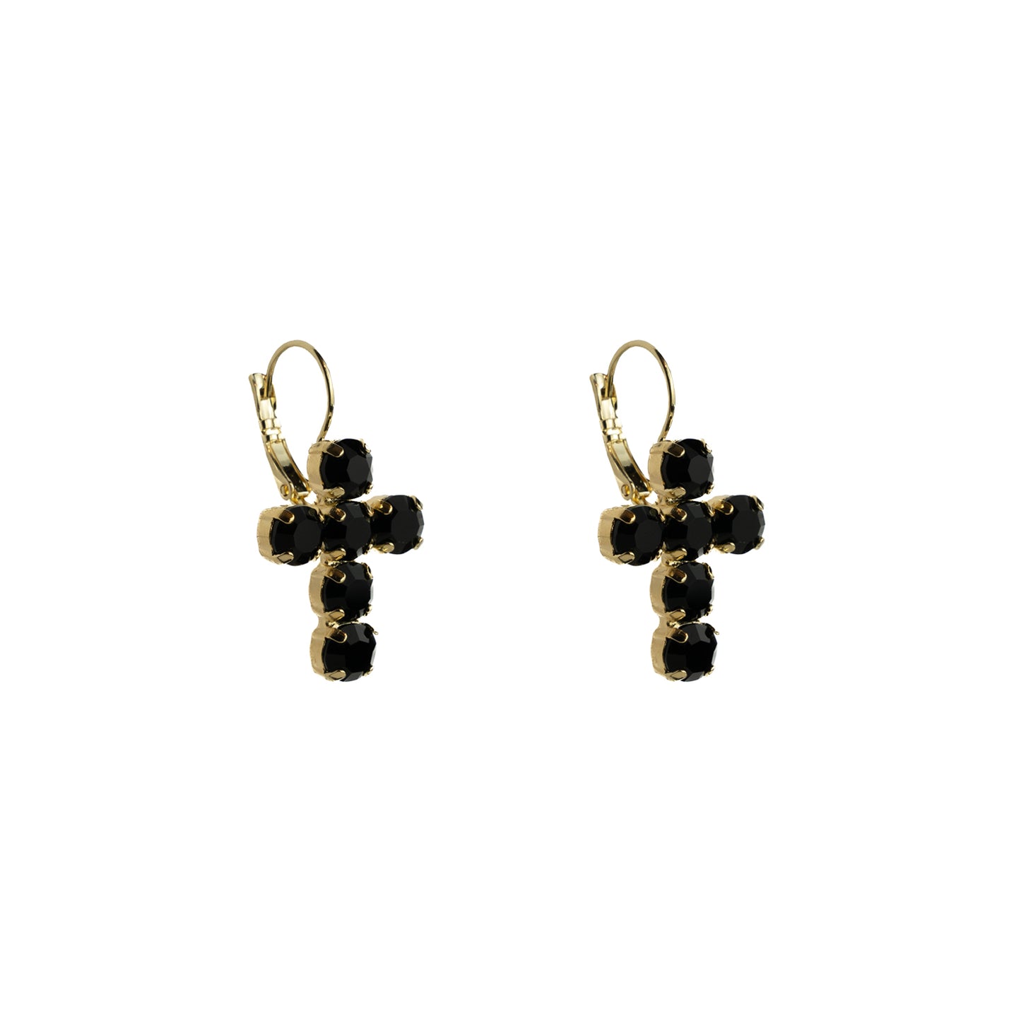 Crystal Cross Earrings - Jet - Soft Gold