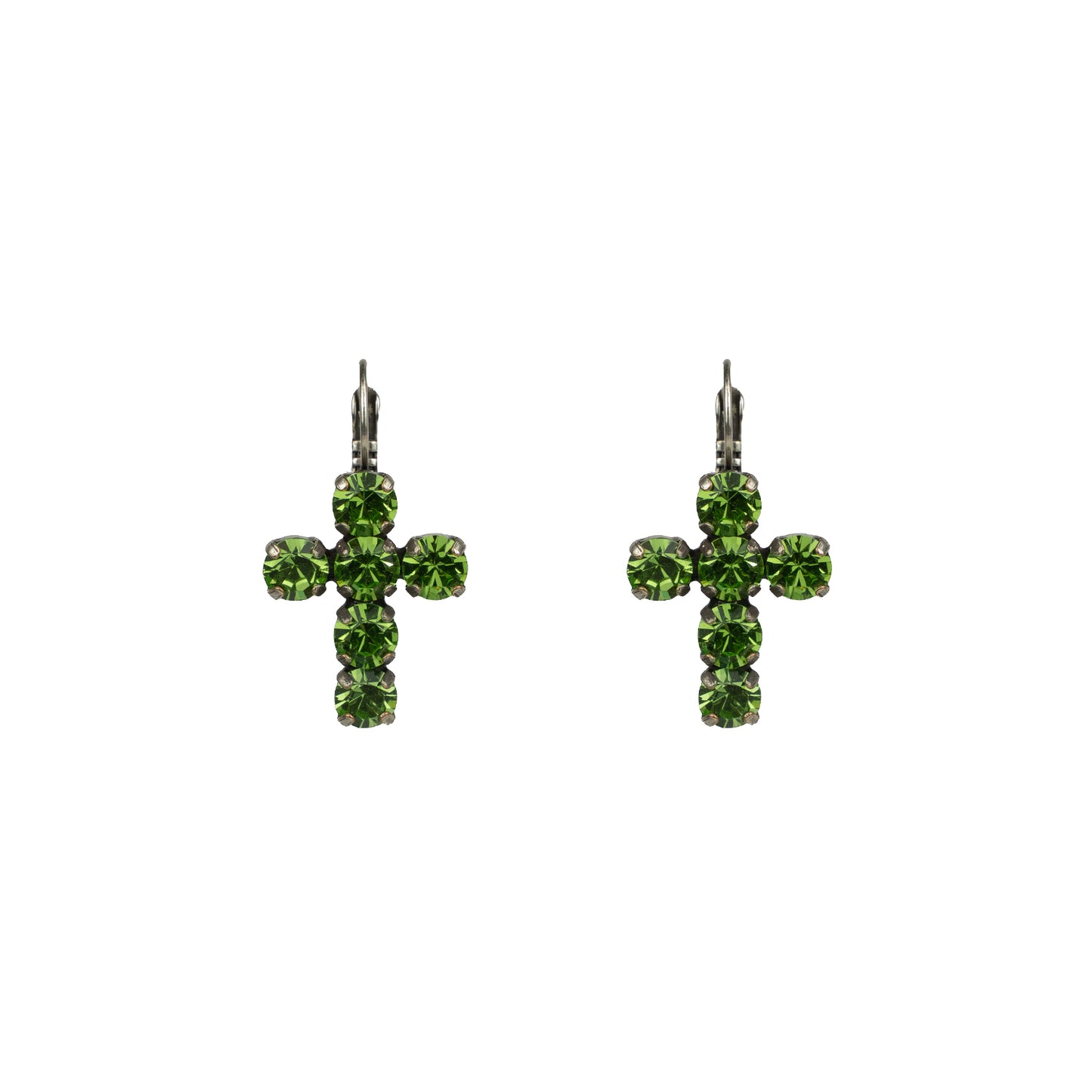 Crystal Cross Drops - Peridot - Antique Silver