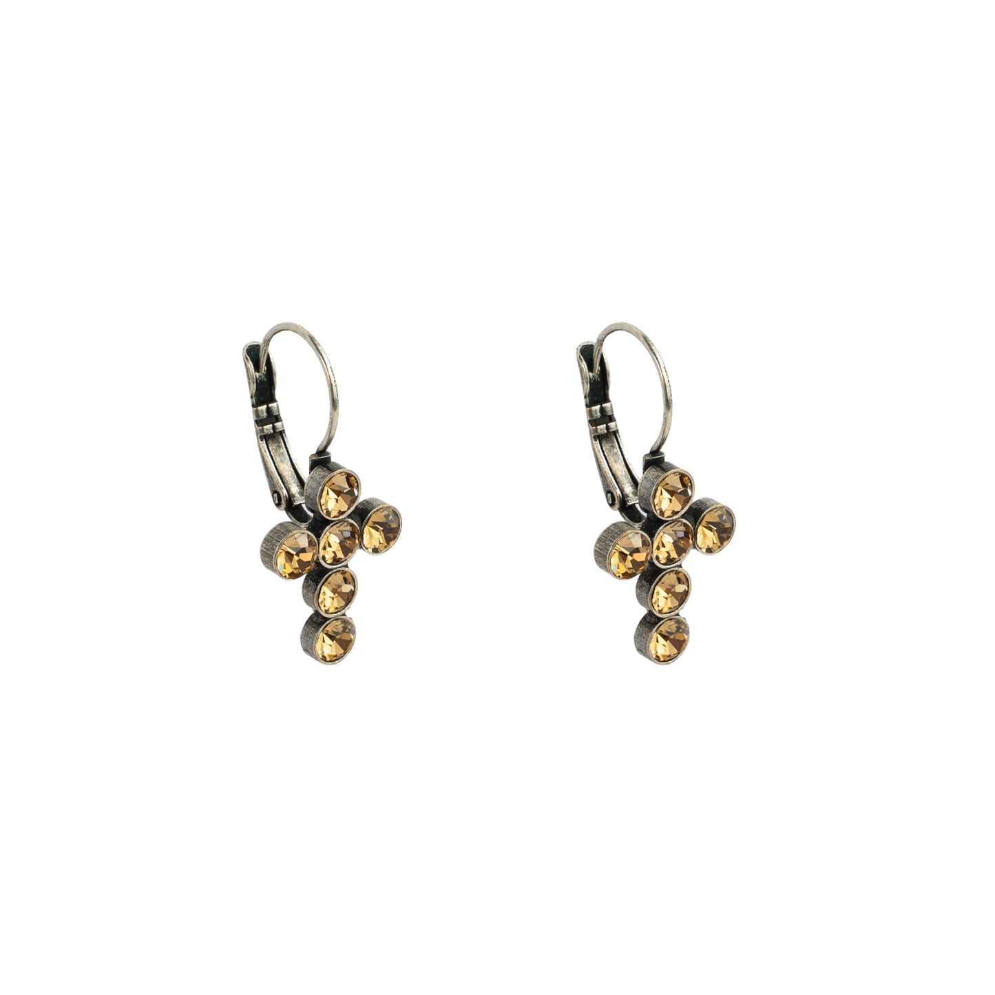 Crystal Mini Cross Drops - Topaz - Antique Silver
