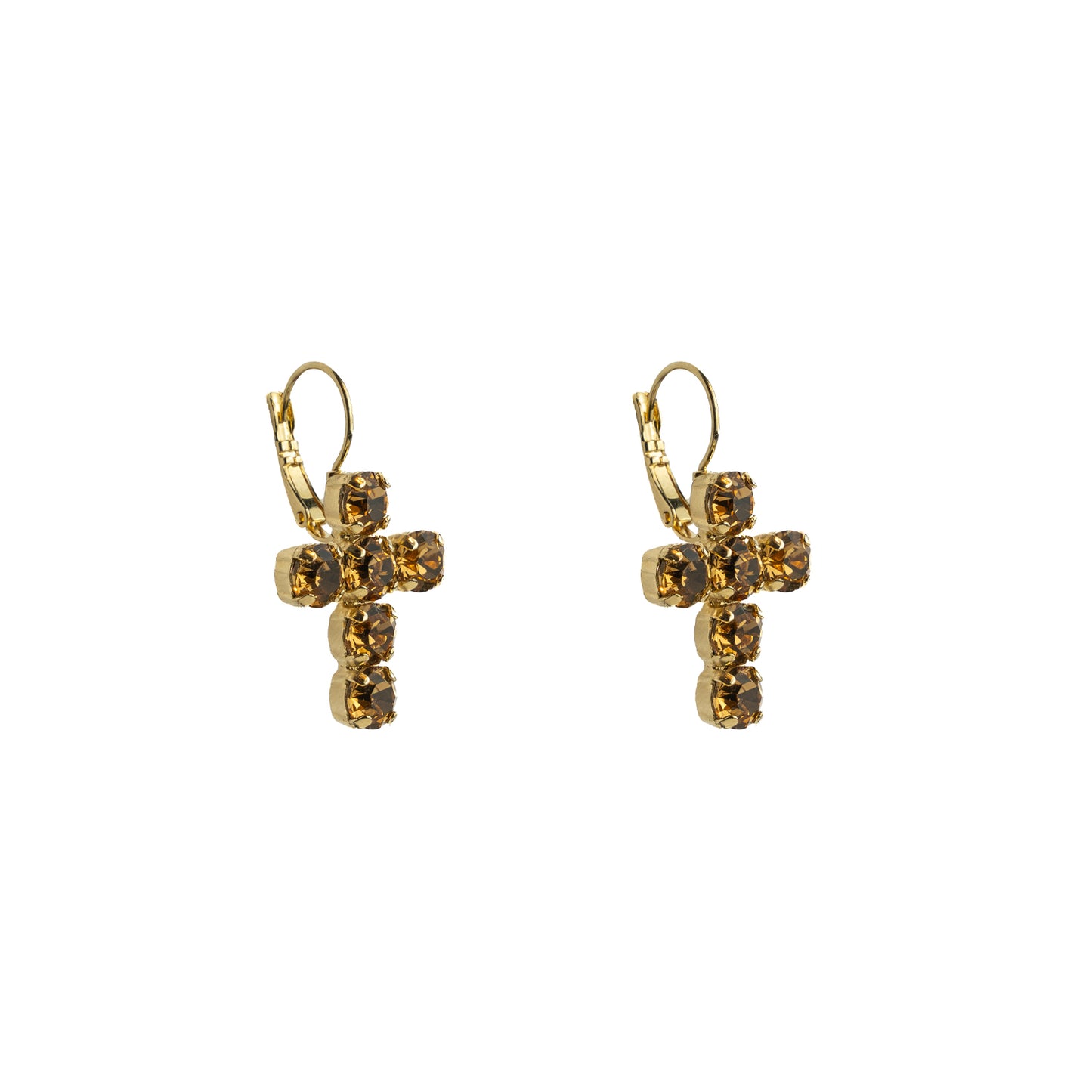 Crystal Cross Drops - Topaz - Soft Gold