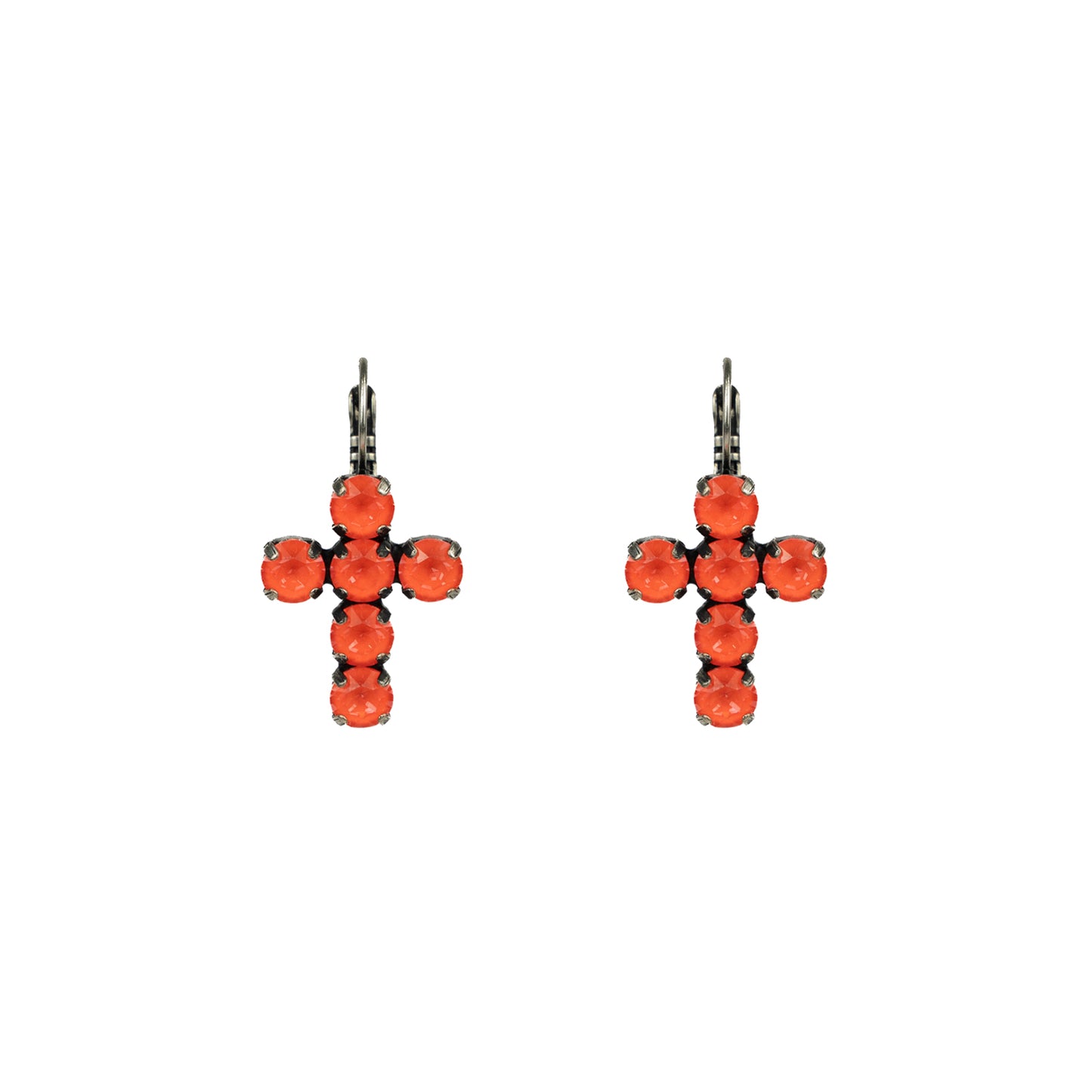 Crystal Cross Drops - Electric Orange - Antique Silver