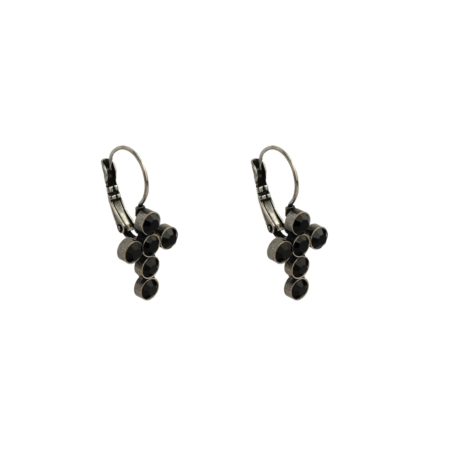 Crystal Mini Cross Drops - Jet - Antique Silver