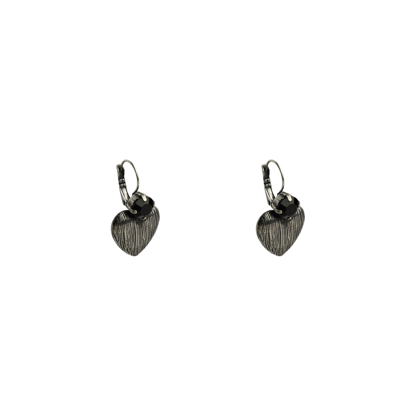 Crystal Heart Drops - Jet - Antique Silver