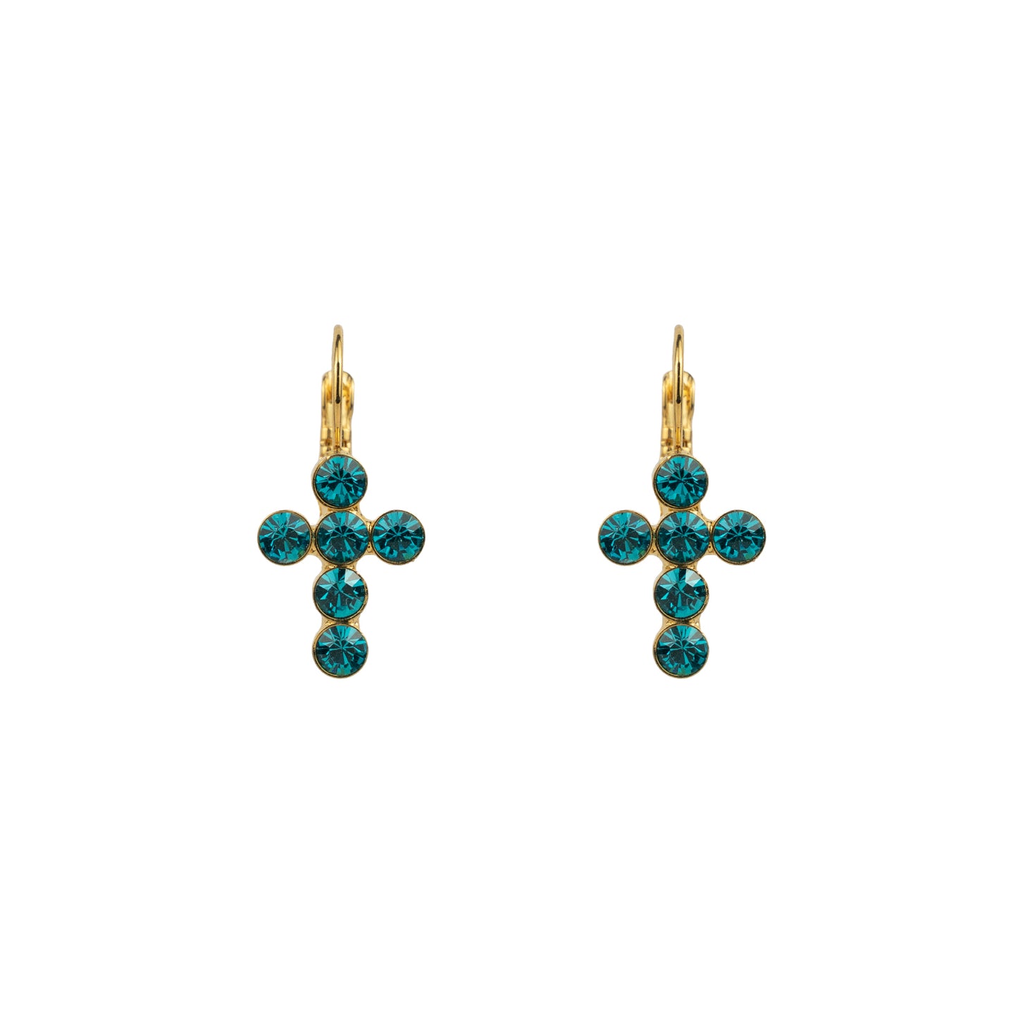 Crystal Mini Cross Drops - Aqua - Gold