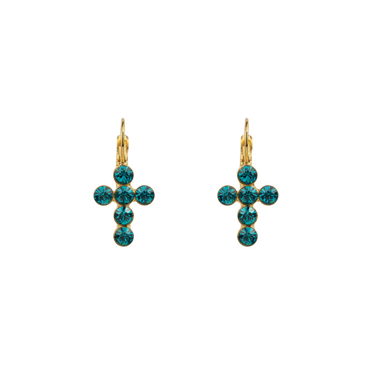 Crystal Mini Cross Drops - Aqua - Gold