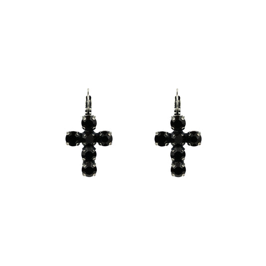 Crystal Cross Drops - Jet - Antique Silver