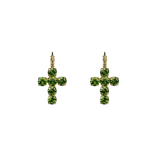 Crystal Cross Drops - Peridot - Soft Gold