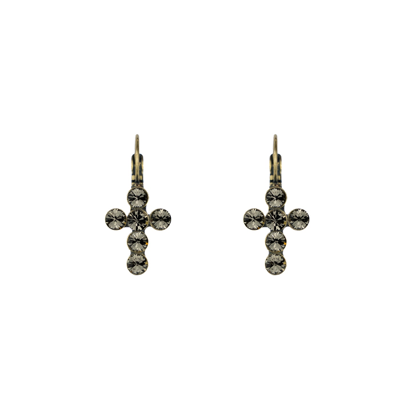 Crystal Mini Cross Drops - Black Diamond - Antique Brass