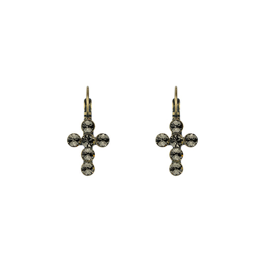 Crystal Mini Cross Drops - Black Diamond - Antique Brass