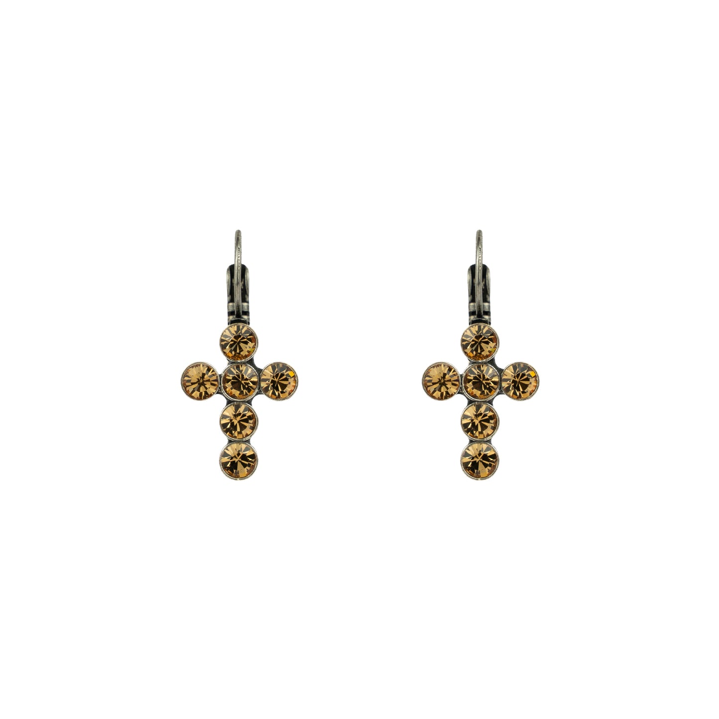 Crystal Mini Cross Drops - Topaz - Antique Silver