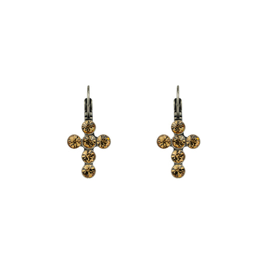 Crystal Mini Cross Drops - Topaz - Antique Silver