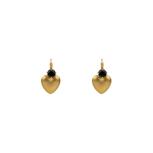 Crystal Heart Drops - Jet - Bronze Matte