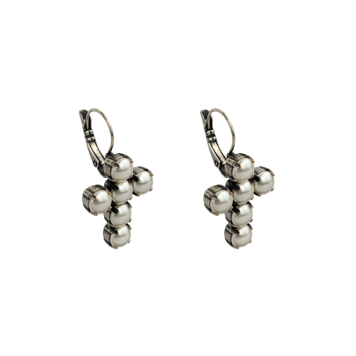 Crystal Cross Drops - Pearl - Antique Silver