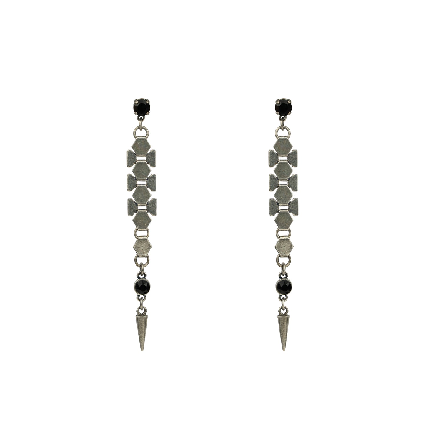 Dylan Spike Earrings Maxi – Jet - Antique Silver