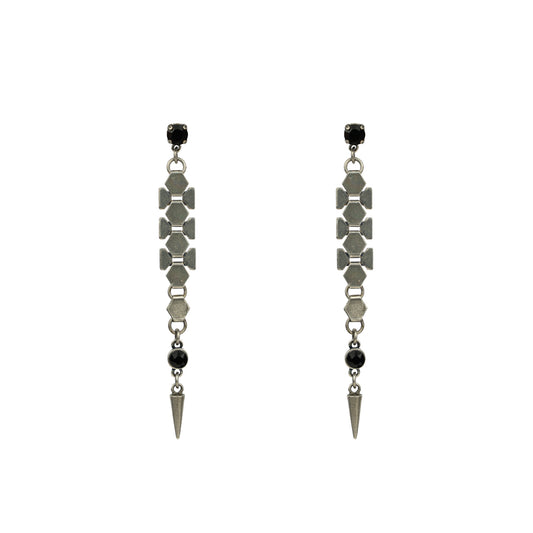 Dylan Spike Earrings Maxi – Jet - Antique Silver