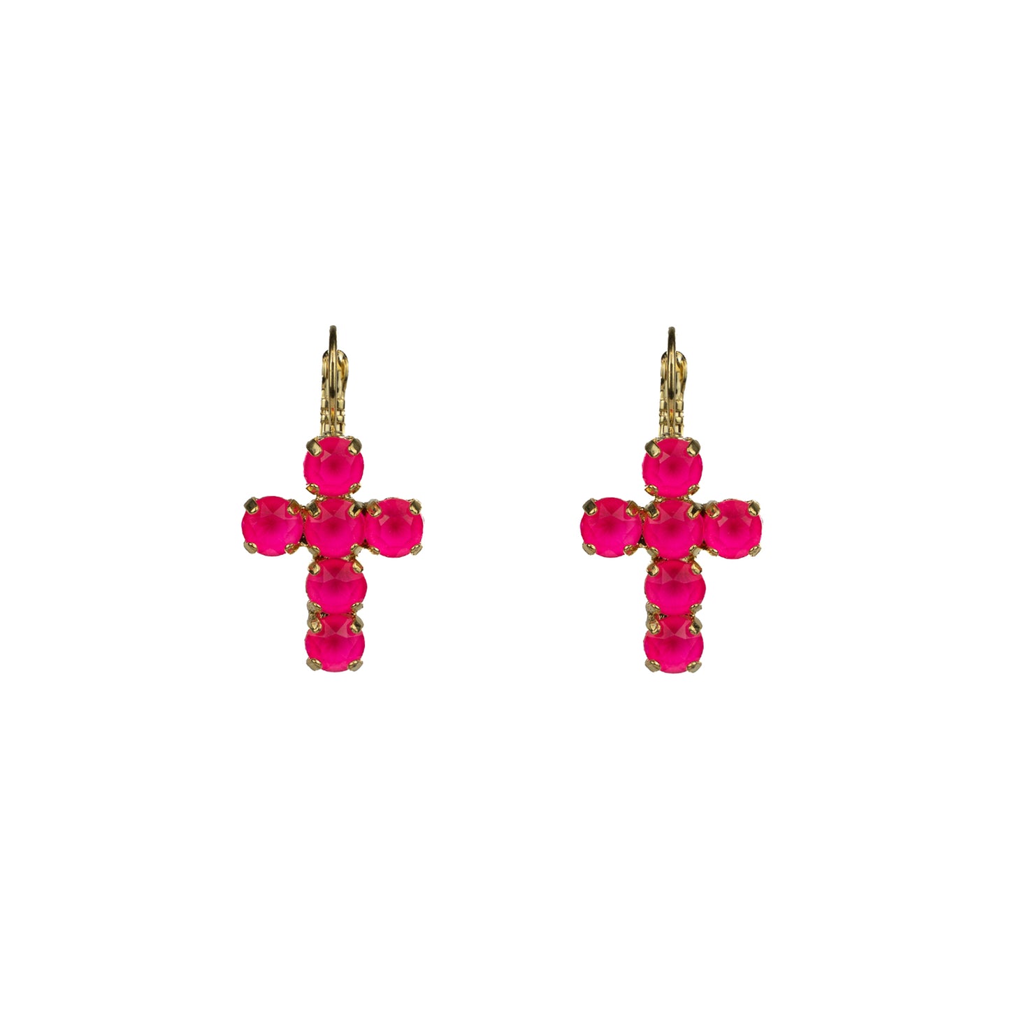Crystal Cross Drops - Electric Pink - Soft Gold