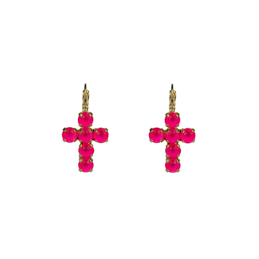 Crystal Cross Drops - Electric Pink - Soft Gold
