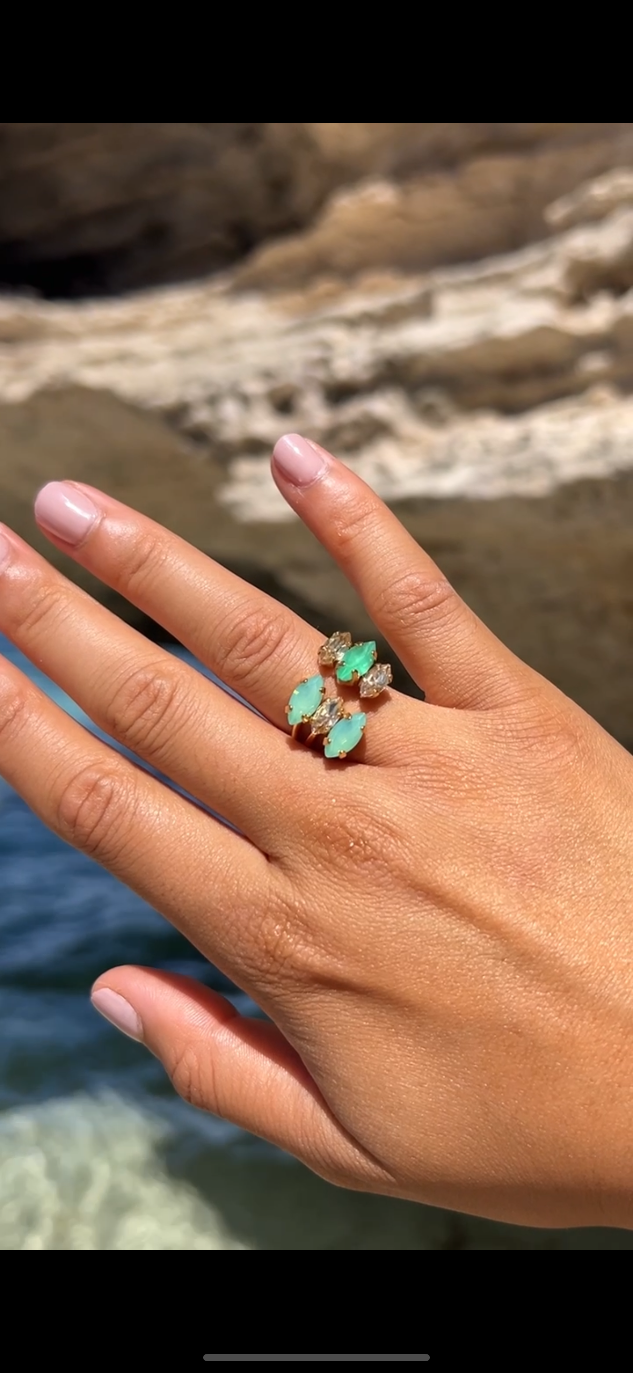 Astrid Adjustable Ring - Green Opal