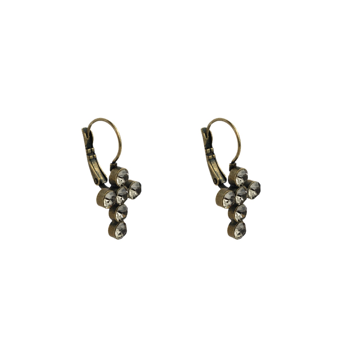 Crystal Mini Cross Drops - Black Diamond - Antique Brass