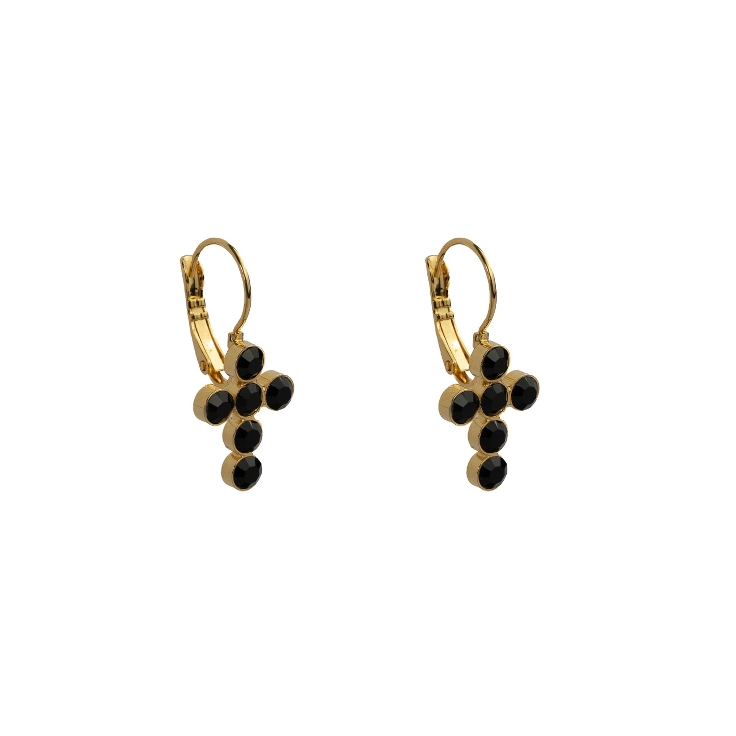 Crystal Mini Cross Drops - Jet - Gold