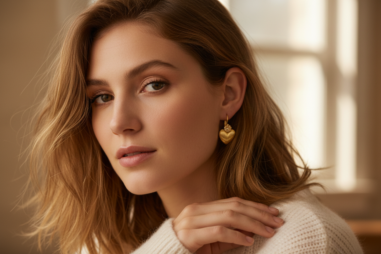 Crystal Heart Drops - Electric Pink - Gold