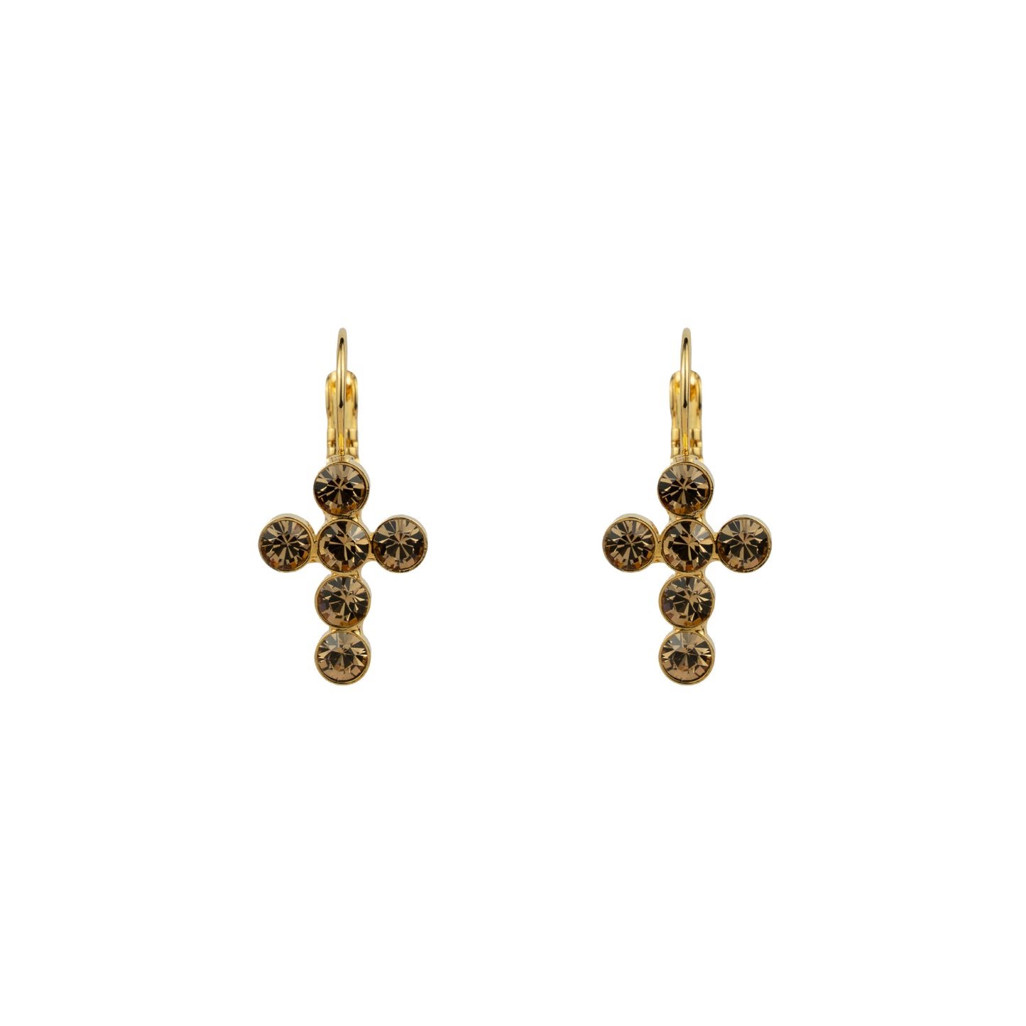 Crystal Mini Cross Drops - Topaz - Gold