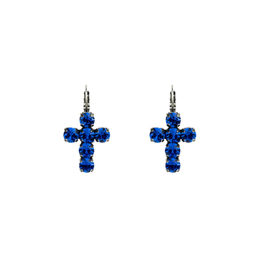 Crystal Cross Drops - Sapphire - Antique Silver