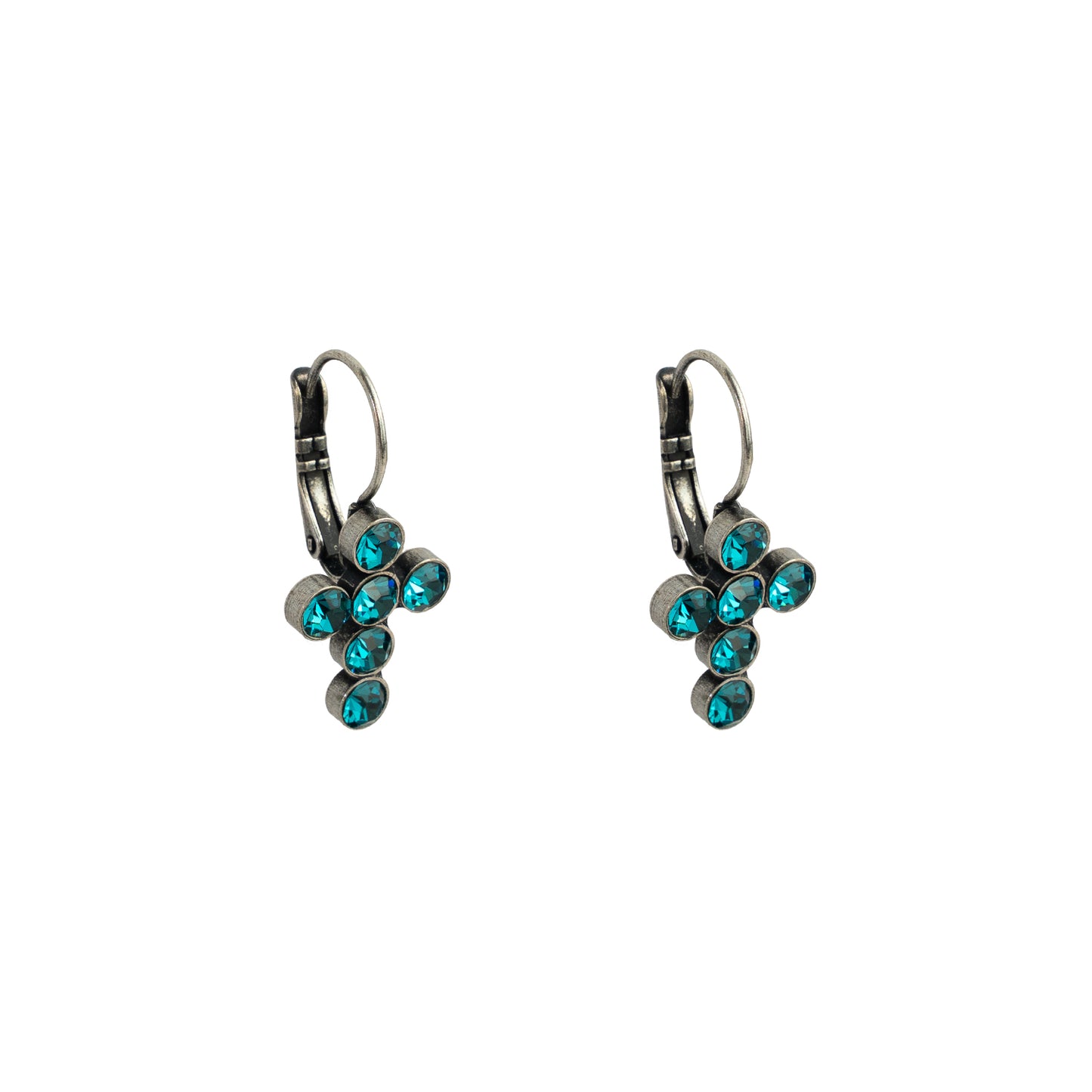 Crystal Mini Cross Drops - Aqua - Antique Silver