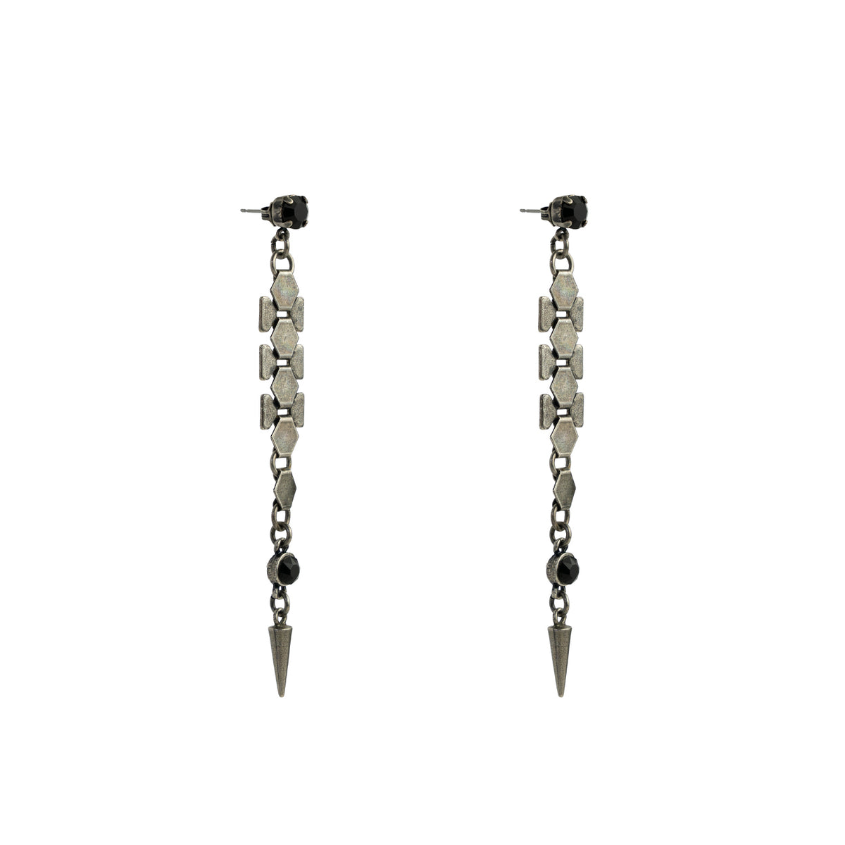 Dylan Spike Earrings Maxi – Jet - Antique Silver