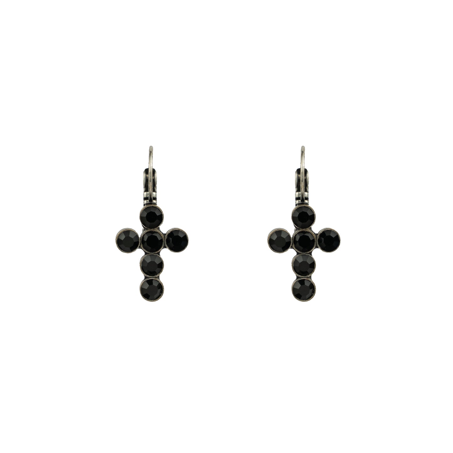 Crystal Mini Cross Drops - Jet - Antique Silver