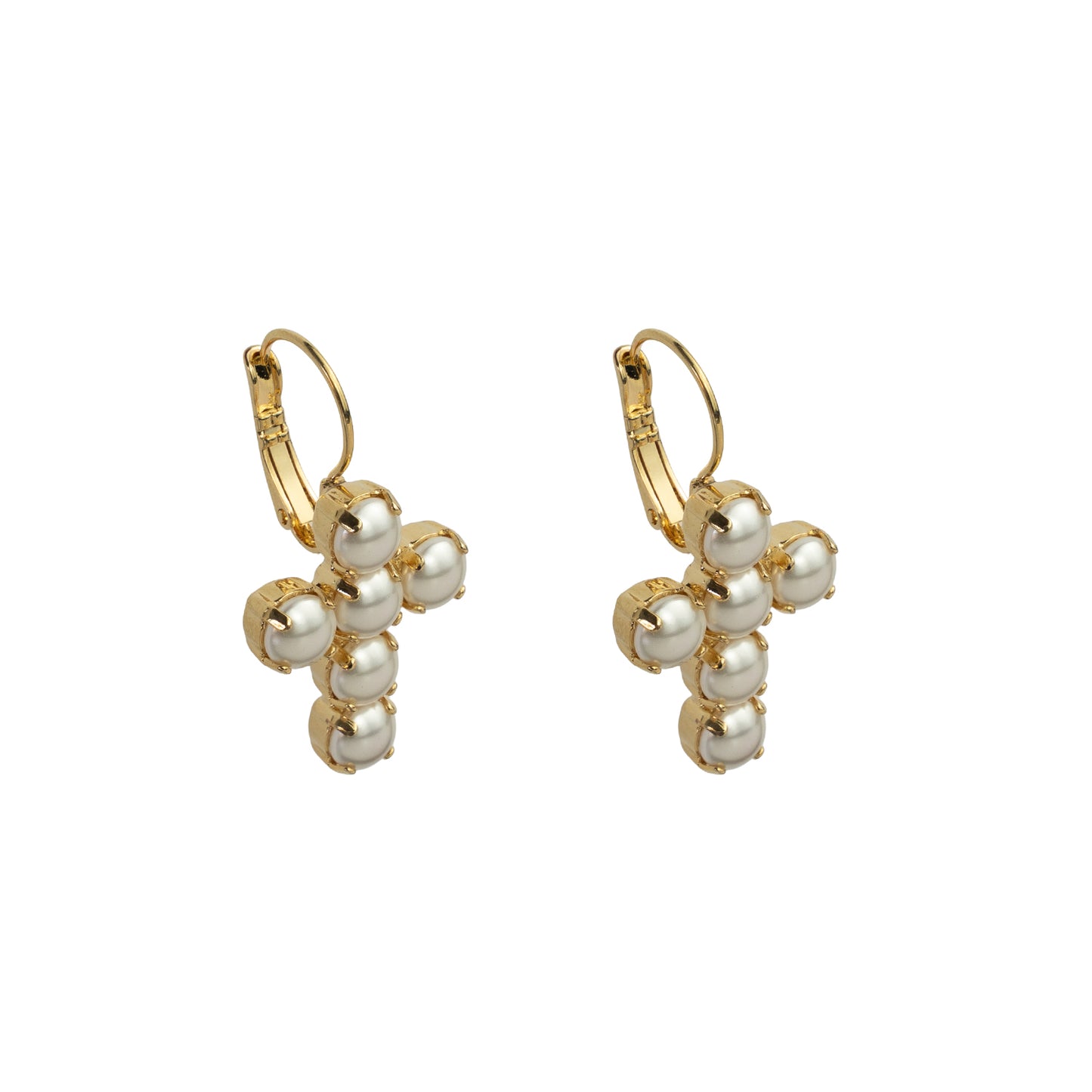 Crystal Cross Drops - Pearl - Gold