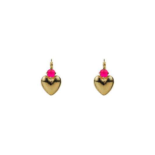 Crystal Heart Drops - Electric Pink - Gold