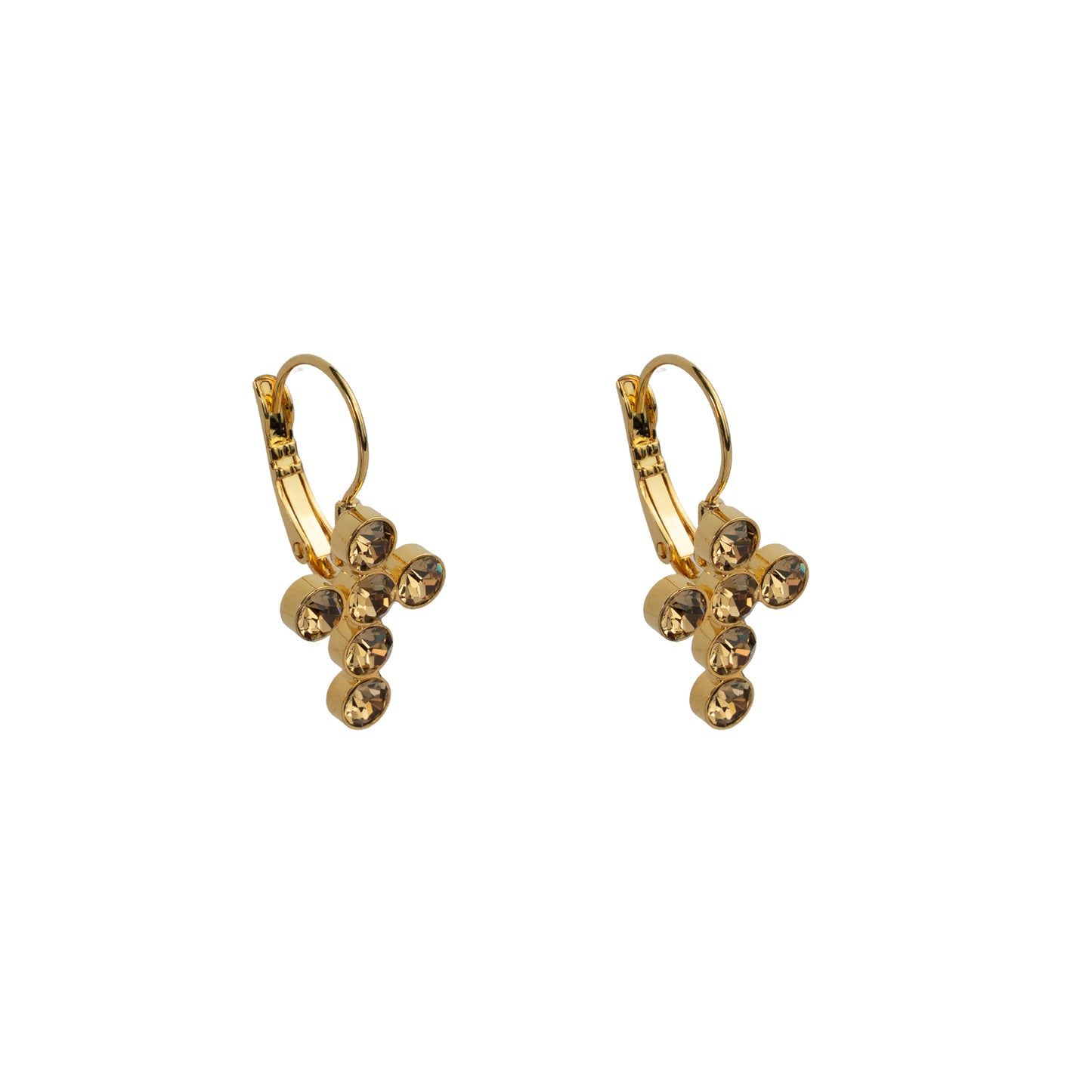 Crystal Mini Cross Drops - Topaz - Gold