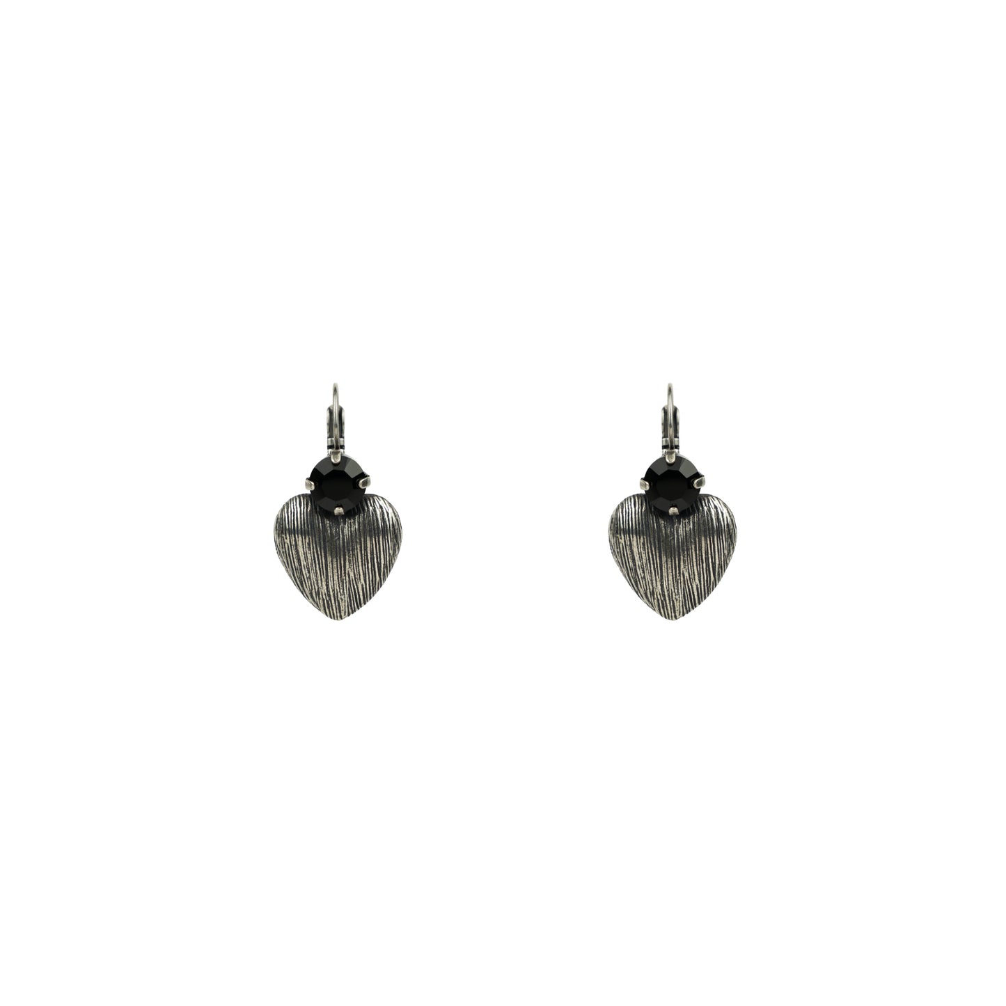 Crystal Heart Drops - Jet - Antique Silver