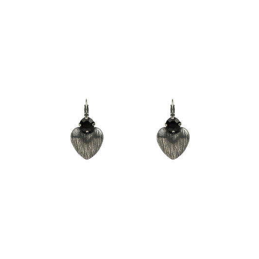Crystal Heart Drops - Jet - Antique Silver